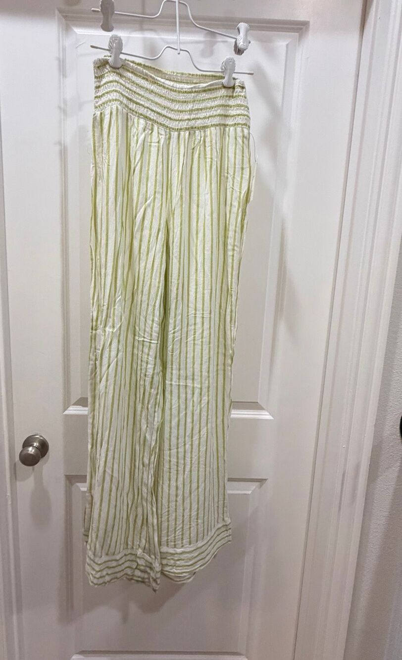 Billabong Striped Smocked High Waist Wide Leg Beach Pants Size M